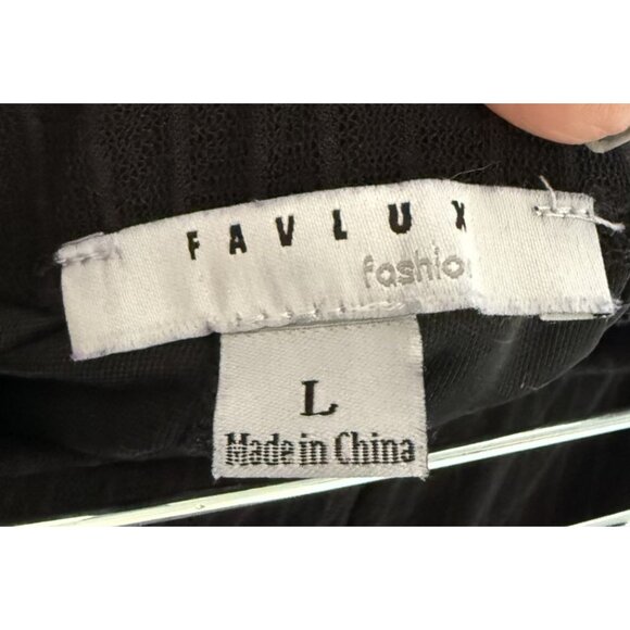 Favlux Fashion Womens Sheer Striped Black Wide-Leg Pants L 21" Inseam Pull On - Picture 5 of 7